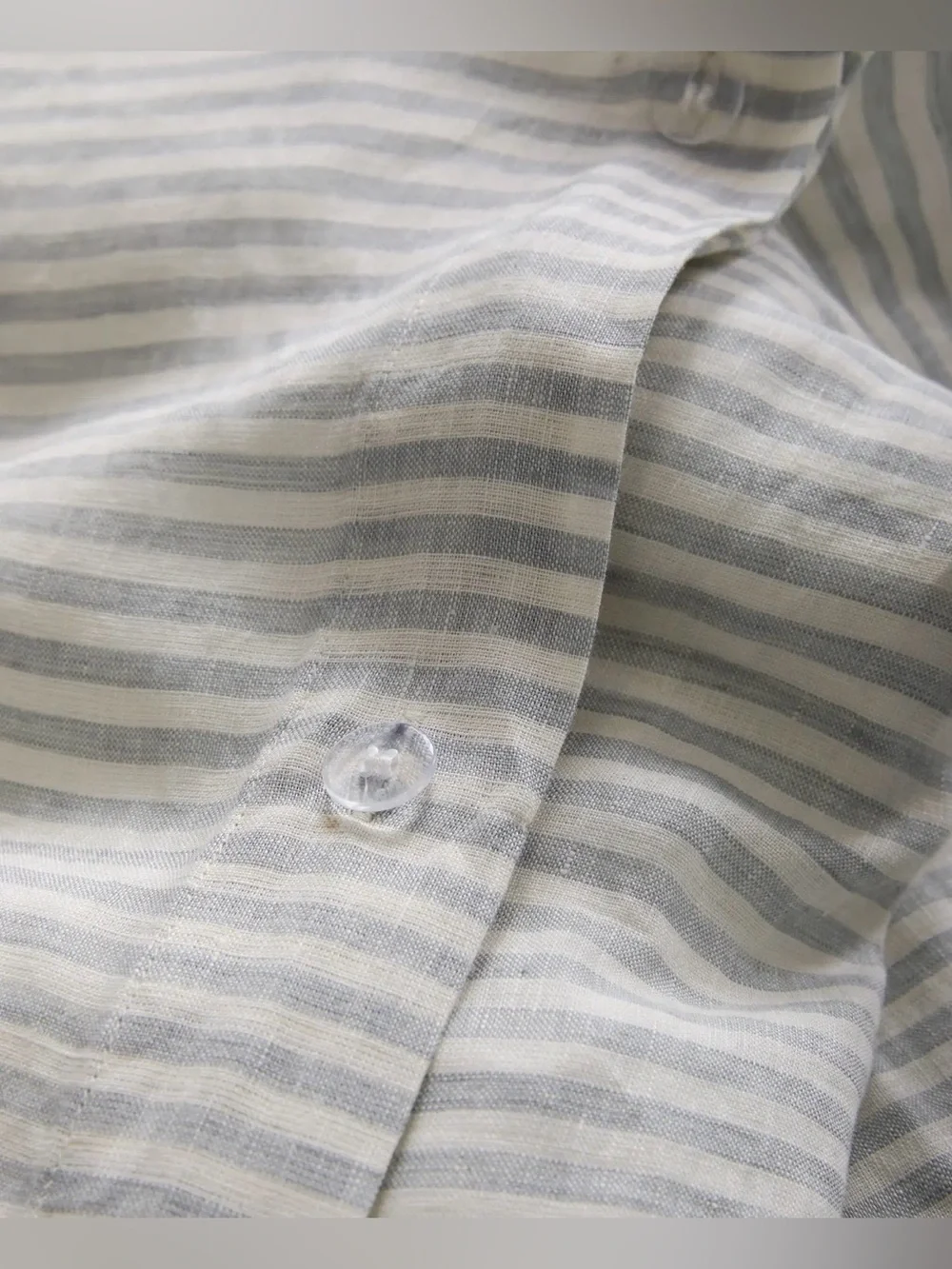 NWOT Quince European Linen Stripe Duvet Cover Set, Twin (Mist/White)